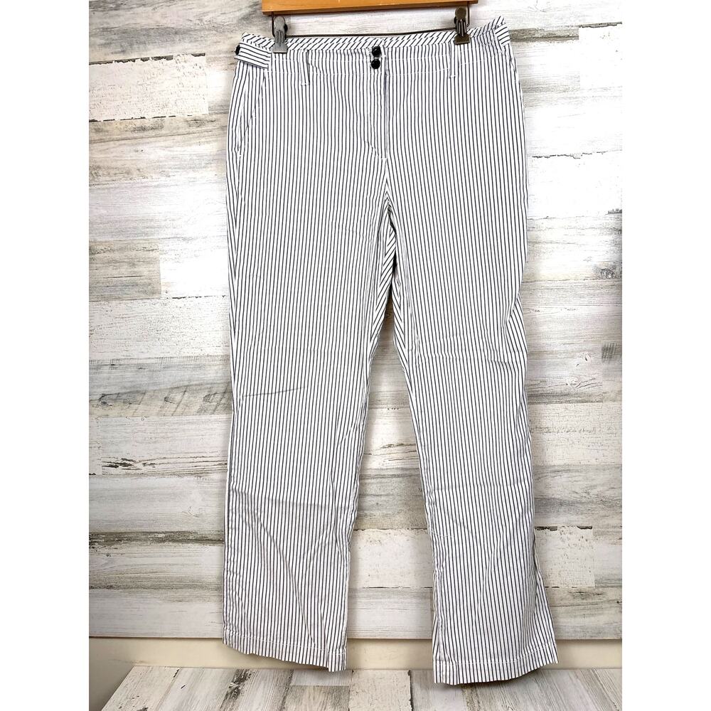 Talbots Womens 14 Black White Stripe Ankle Pants Preppy Stretch Casual Summer